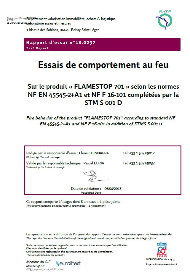 CERTIFICAT FLAMESTOP