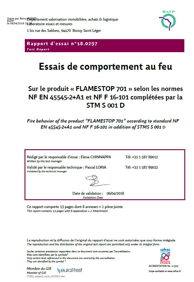 CERTIFICAT FLAMESTOP