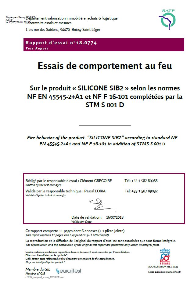 CERTIFICAT SILICONE